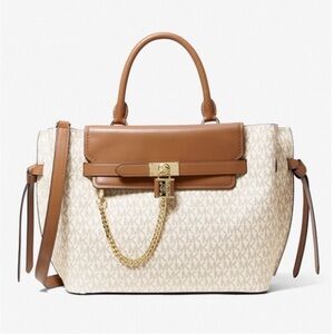 NWOT Michael Kors Hamilton Legacy Large Belted Satchel in Vanilla/Acorn